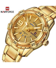 Naviforce NF9117 - Golden Stainless Steel Analog Watch For Men - Golden