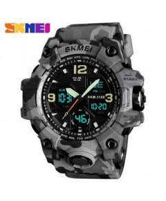 SKMEI 1155B Gray Camouflage PU Dual Time Sport Watch For Men - Gray Camouflage