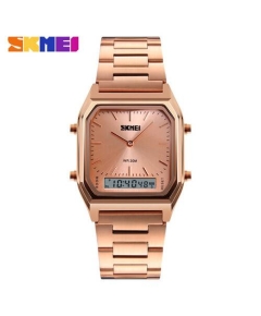 SKMEI 1220 RoseGold Stainless Steel Dual Time Luxury Watch For Men - RoseGold