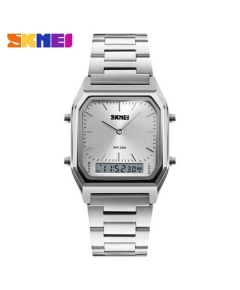 SKMEI 1220 Silver Stainless Steel Dual Time Luxury Watch For Men - White & Silver