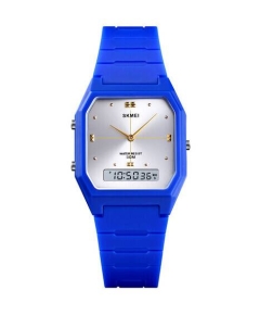 SKMEI 1604 Blue PU Dual Time Sport Watch For Unisex - White & Blue