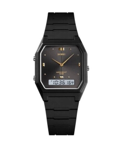 SKMEI 1604 Black PU Dual Time Sport Watch For Unisex - Black