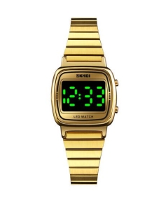 SKMEI 1543 Golden Stainless Steel LED Digital Watch For Women - Golden