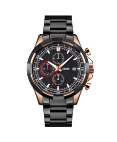 SKMEI 9192 Black Stainless Steel Chronograph Sport Watch For Men - RoseGold & Black