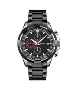 SKMEI 9192 Black Stainless Steel Chronograph Sport Watch For Men - Silver & Black