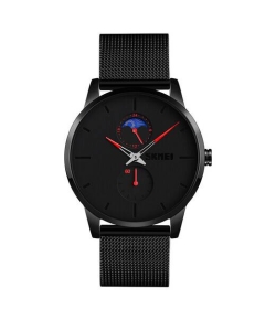 SKMEI 9208 Black Mesh Stainless Steel Analog Watch For Men - Red & Black