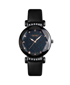 SKMEI 9188 Black PU Leather Analog Luxury Watch For Women - Black