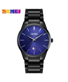 SKMEI 9140 Black Stainless Steel Analog Luxury Watch For Men - Royal Blue & Black