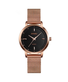 SKMEI 1528 RoseGold Mesh Stainless Steel Analog Watch For Women - Black & RoseGold