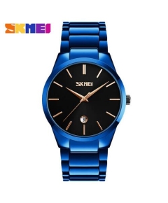 SKMEI 9140 Royal Blue Stainless Steel Analog Luxury Watch For Men - Black & Royal Blue