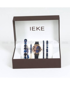 IEKE 88055 Flower Royal Blue Mesh Stainless Steel Analog Watch For Women - RoseGold & Royal Blue