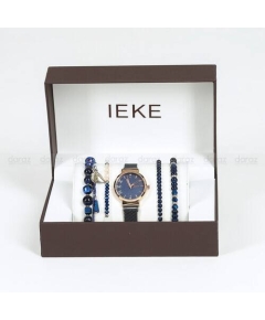 IEKE 88054 Classic Royal Blue Mesh Stainless Steel Analog Watch For Women - RoseGold & Royal Blue