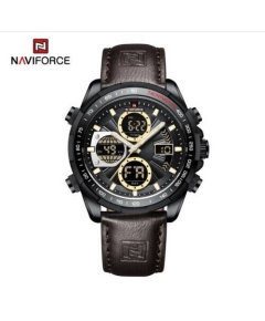 Naviforce NF9197L Chocolate PU Leather Dual Time Watch For Men - Black & Chocolate