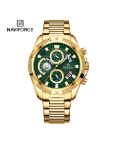 Naviforce NF8021 Golden Stainless Steel Chronograph Watch For Men - Green & Golden