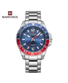 Naviforce NF9192 Silver Stainless Steel Analog Watch For Men - Royal Blue & Silver