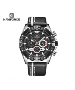 Naviforce NF8019L Black PU Leather Chronograph Watch For Men - Silver & Black