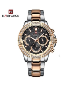 Naviforce NF9196D Silver And RoseGold Two-Tone Stainless Steel Chronograph Watch For Men - Black & RoseGold