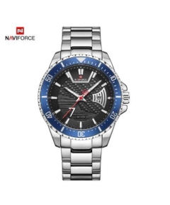 Naviforce NF9191 Silver Stainless Steel Analog Watch For Men - Royal Blue & Silver