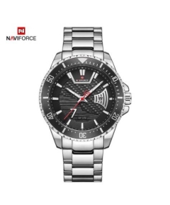 Naviforce NF9191 Silver Stainless Steel Analog Watch For Men - Black & Silver