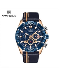 Naviforce NF8019L Navy Blue PU Leather Chronograph Watch For Men - RoseGold & Navy Blue