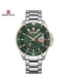 Naviforce NF9191 Silver Stainless Steel Analog Watch For Men - Green & RoseGold