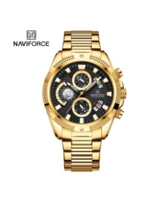 Naviforce NF8021 Golden Stainless Steel Chronograph Watch For Men - Black & Golden