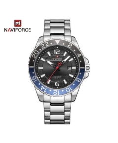 Naviforce NF9192 Silver Stainless Steel Analog Watch For Men - Black & Silver