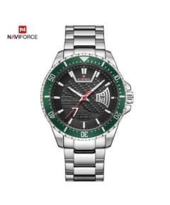 Naviforce NF9191 Silver Stainless Steel Analog Watch For Men - Green & Silver