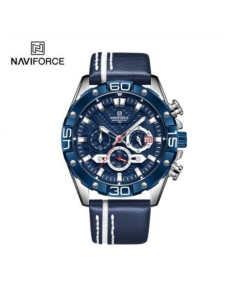 Naviforce NF8019L Navy Blue PU Leather Chronograph Watch For Men - Silver & Navy Blue