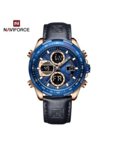 Naviforce NF9197L Navy Blue PU Leather Dual Time Watch For Men - RoseGold & Navy Blue