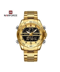 Naviforce NF9195 Golden Stainless Steel Dual Time Watch For Men - Golden