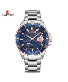 Naviforce NF9191 Silver Stainless Steel Analog Watch For Men - Royal Blue & RoseGold