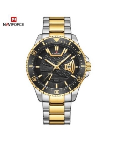 Naviforce NF9191 Silver And Golden Stainless Steel Analog Watch For Men - Black & Golden