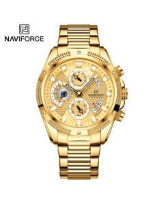 Naviforce NF8021 Golden Stainless Steel Chronograph Watch For Men - Golden