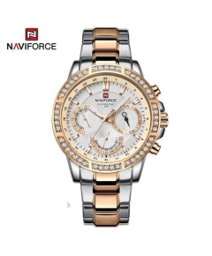 Naviforce NF9196D Silver And RoseGold Two-Tone Stainless Steel Chronograph Watch For Men - RoseGold & Silver