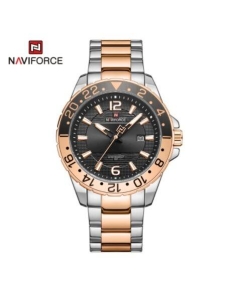 Naviforce NF9192 Silver And RoseGold Stainless Steel Analog Watch For Men - Black & RoseGold