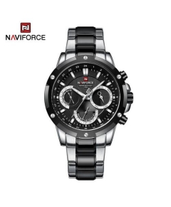 Naviforce NF9196 Silver And Black Two-Tone Stainless Steel Chronograph Watch For Men - Black & Silver