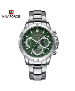 Naviforce NF9196 Silver Stainless Steel Chronograph Watch For Men - Green & Silver