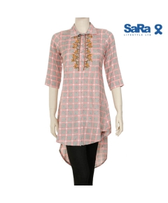 SaRa Ladies Casual Shirt (NWCS14-Ash with pink rectangler print)