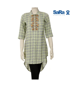 SaRa Ladies Casual Shirt (NWCS14-Ash with green rectangler print)