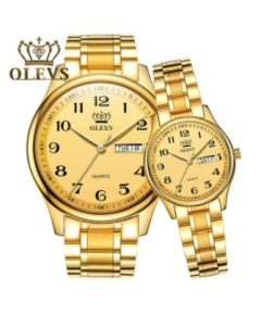 Couple OLEVS 5567 Fashion Stainless Steel Japan Quartz Analog Day Date Watch Full Gold