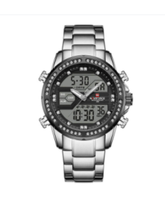 NAVIFORCE NF9190 Silver Stainless Steel Dual Time Watch For Men - Black & Silver