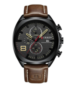 CURREN 8324 Chocolate PU Leather Chronograph Watch For Men - Black & Chocolate