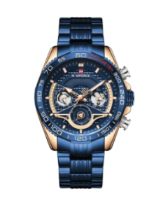 NAVIFORCE NF9185 Royal Blue Stainless Steel Chronograph Watch For Men - RoseGold & Royal Blue