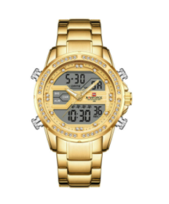 NAVIFORCE NF9190 Golden Stainless Steel Dual Time Watch For Men - Golden