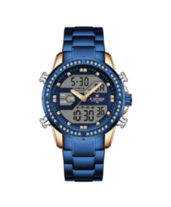 NAVIFORCE NF9190 Royal Blue Stainless Steel Dual Time Watch For Men - RoseGold & Royal Blue