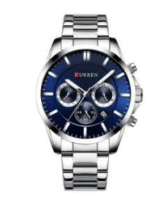 CURREN 8358 Silver Stainless Steel Chronograph Watch For Men - Royal Blue & Silver