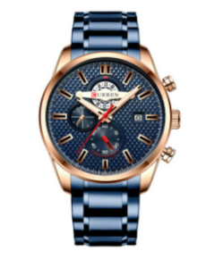 CURREN 8352 Royal Blue Stainless Steel Chronograph Watch For Men - RoseGold & Royal Blue