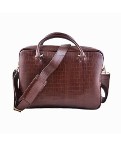 Croco Print Brown Leather Briefcase Bag SB-W16