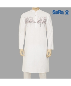 SaRa Men's Panjabi (MPJ102YJ-White), Size: S